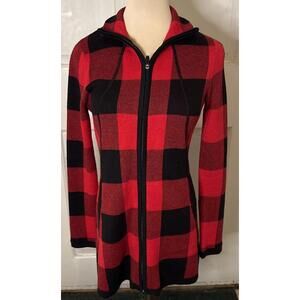 Adrienne Vittadini  Red&Black Checkered  Turtleneck XS Full Zip Jersey Sweater